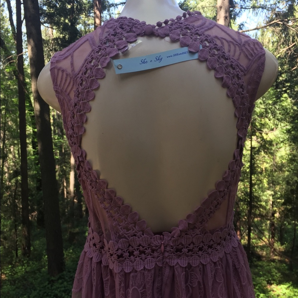 She + Sky   Lilac stretchy lace  panel pastel maxi dress, HPx3 - Picture 11 of 11